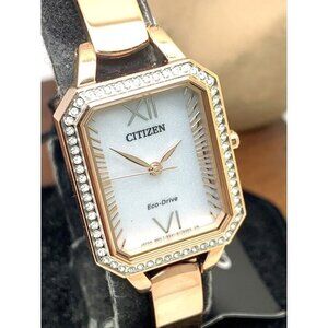 Citizen Women's Watch EM0983-51A Eco Drive Silver Dial Rose Gold Bangle …